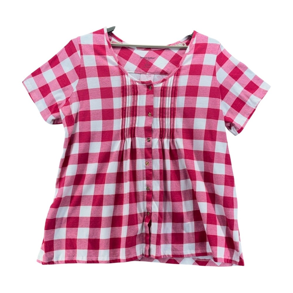 Woman Within Gingham Top Pink 2X